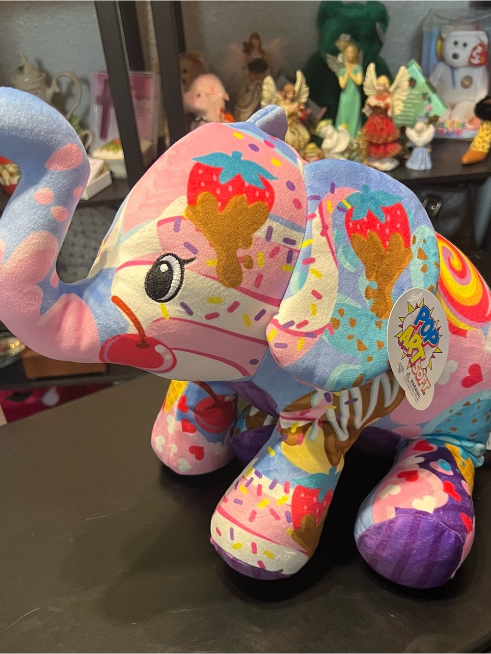 Plush Elephant Toy - Pink & Blue Patterned Stuffed Animal